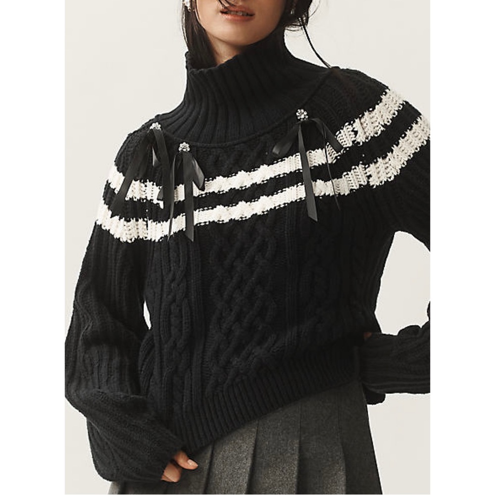 Maeve Turtleneck Balloon Sleeve Bow Sweater Bedazzled Size Tag Missing